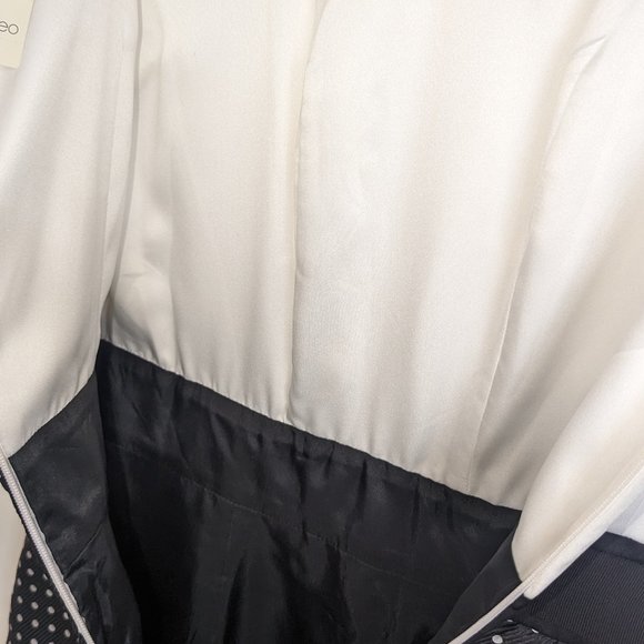 Max and Cleo Sleeveless Dress Sheath Polka Dot Ruffle Empire Waist Black Sz 4 - Picture 12 of 12